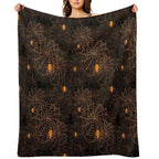 Halloween Spider Web Pattern Orange on Black Machine-washable Throw Blanket