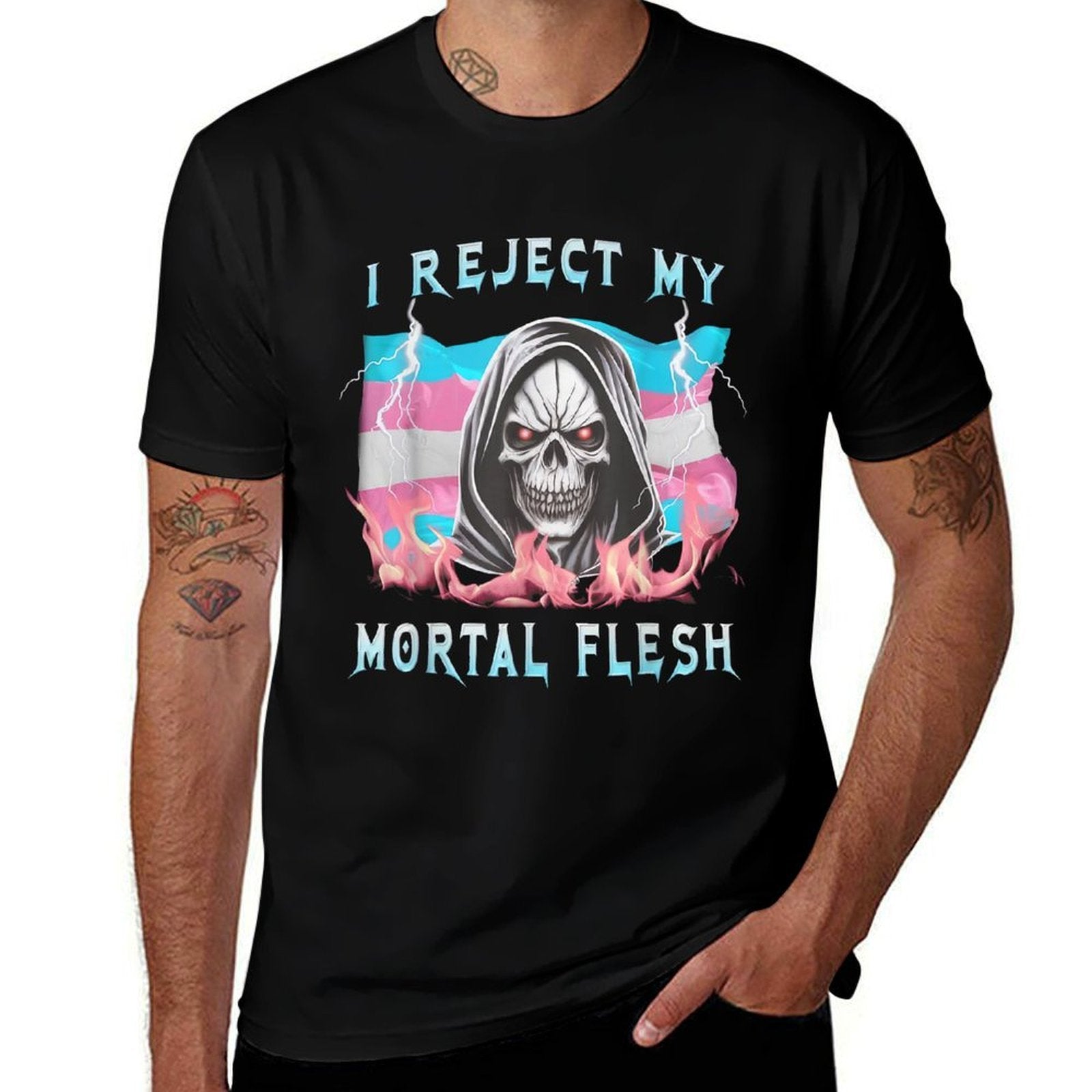 I Reject My Mortal Flesh Funny Transgender LGBT Trans Pride  Oversized Silhouette T-Shirt