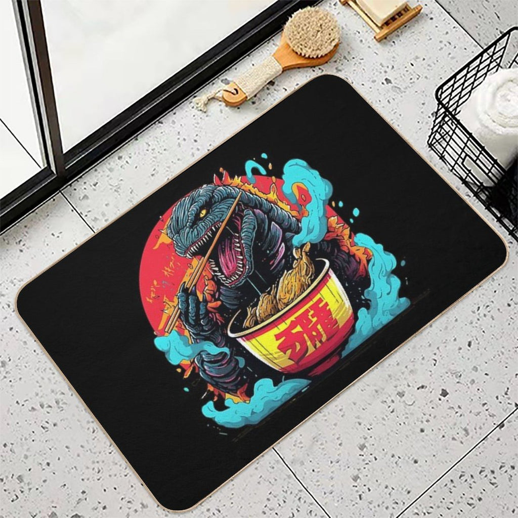 Godzilla Eat Ramen Noodles  Dirt-Trapping Bath Mat