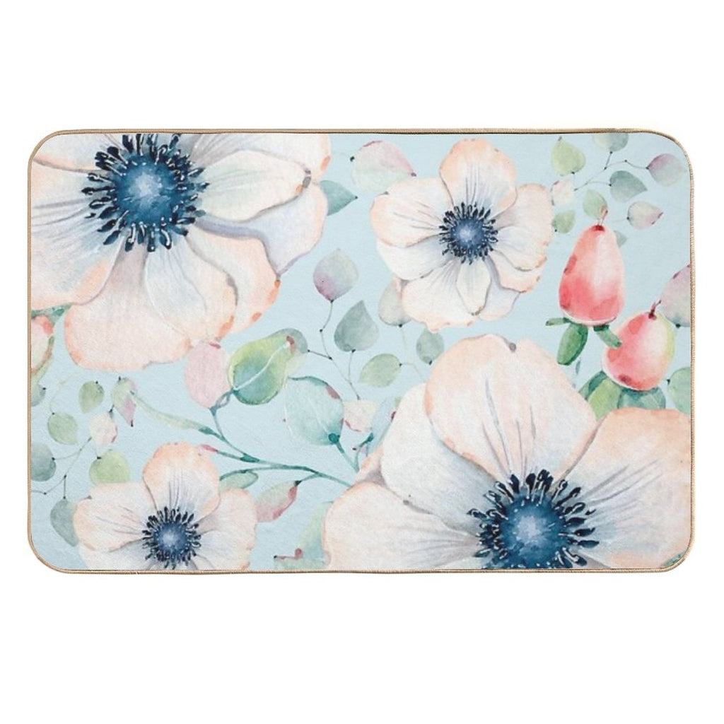 Summer Flowers Light Blue  Fade-Resistant Bath Mat