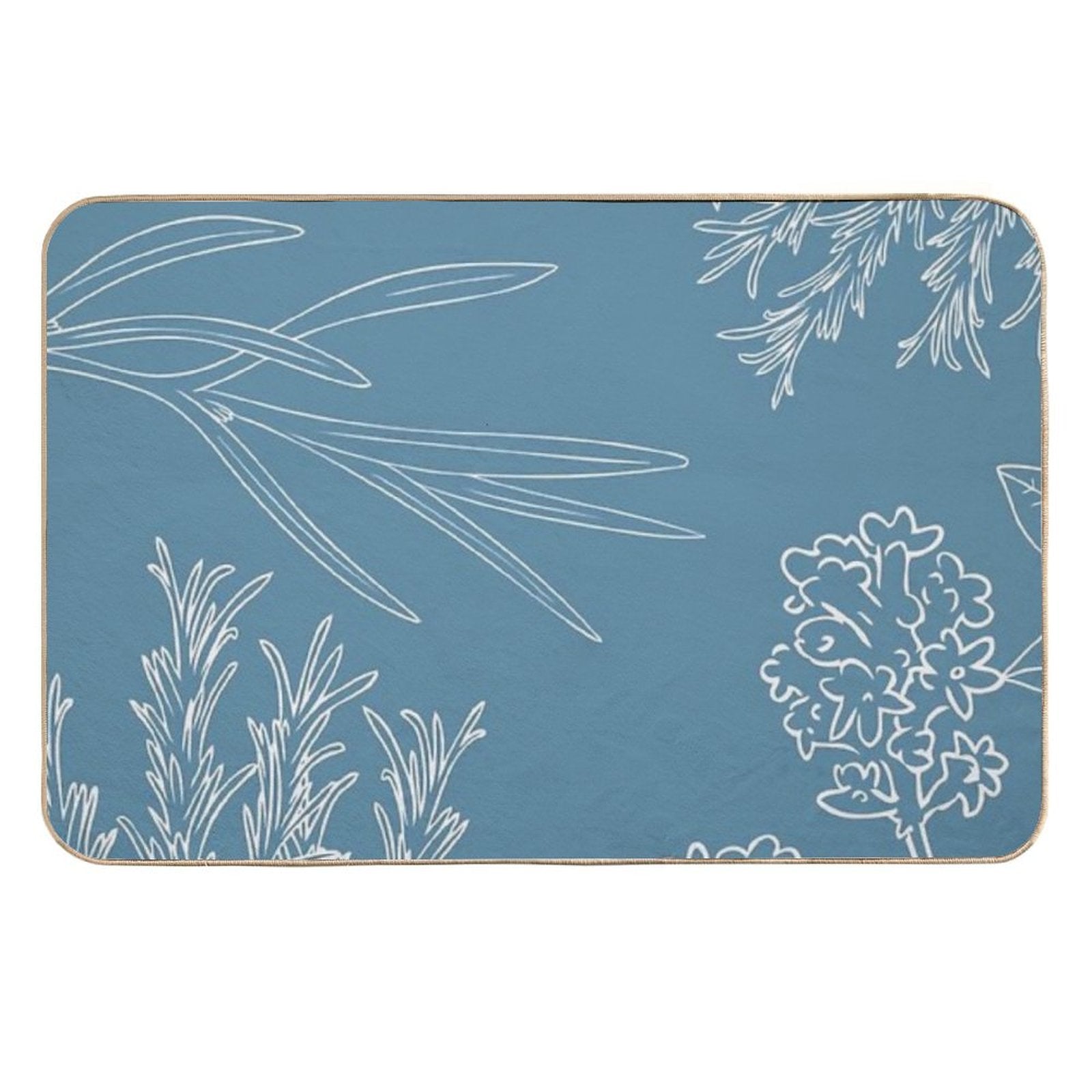 Asthetic White Plants on Blue Pattern  Slip-Resistant Bath Mat