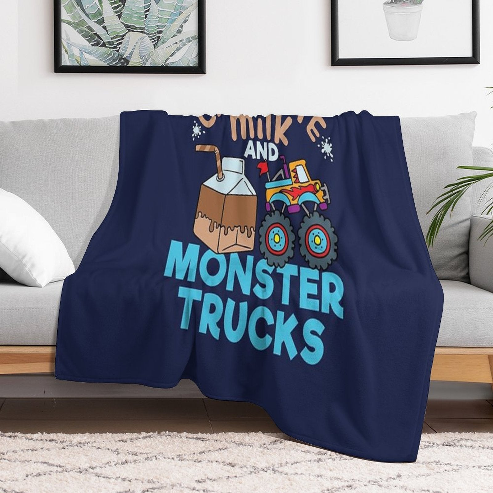 Chocolate Milk And Monster Trucks Velvety-soft Throw Blanket