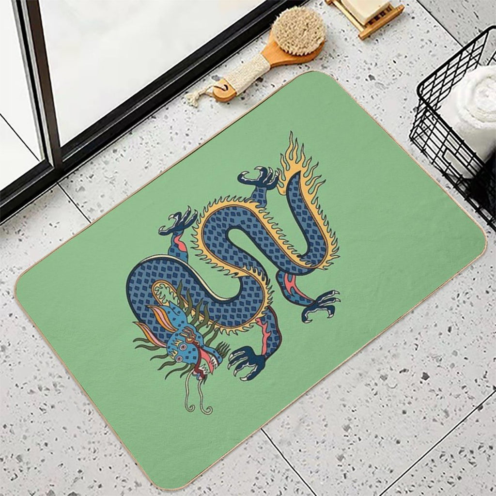 TIBETAN DRAGON RUG-turquoise  Stain-Proof Bath Mat