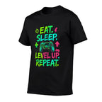 Eat Sleep Level Up Repeat Funny Boys Kids Adult Gamer  Heathered Texture T-Shirt