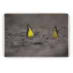 This Image Captures A Brightly Colored Butterfly Settled on Rugged Terrain, Offering A Striking Contrast Between Fragility And R  Versatile Bath Mat
