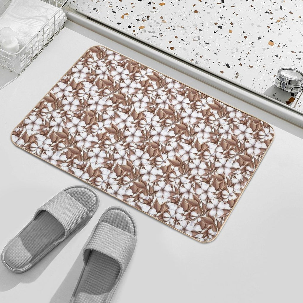 Cotton Flowers, Seamless Pattern  Easy To Clean Bath Mat