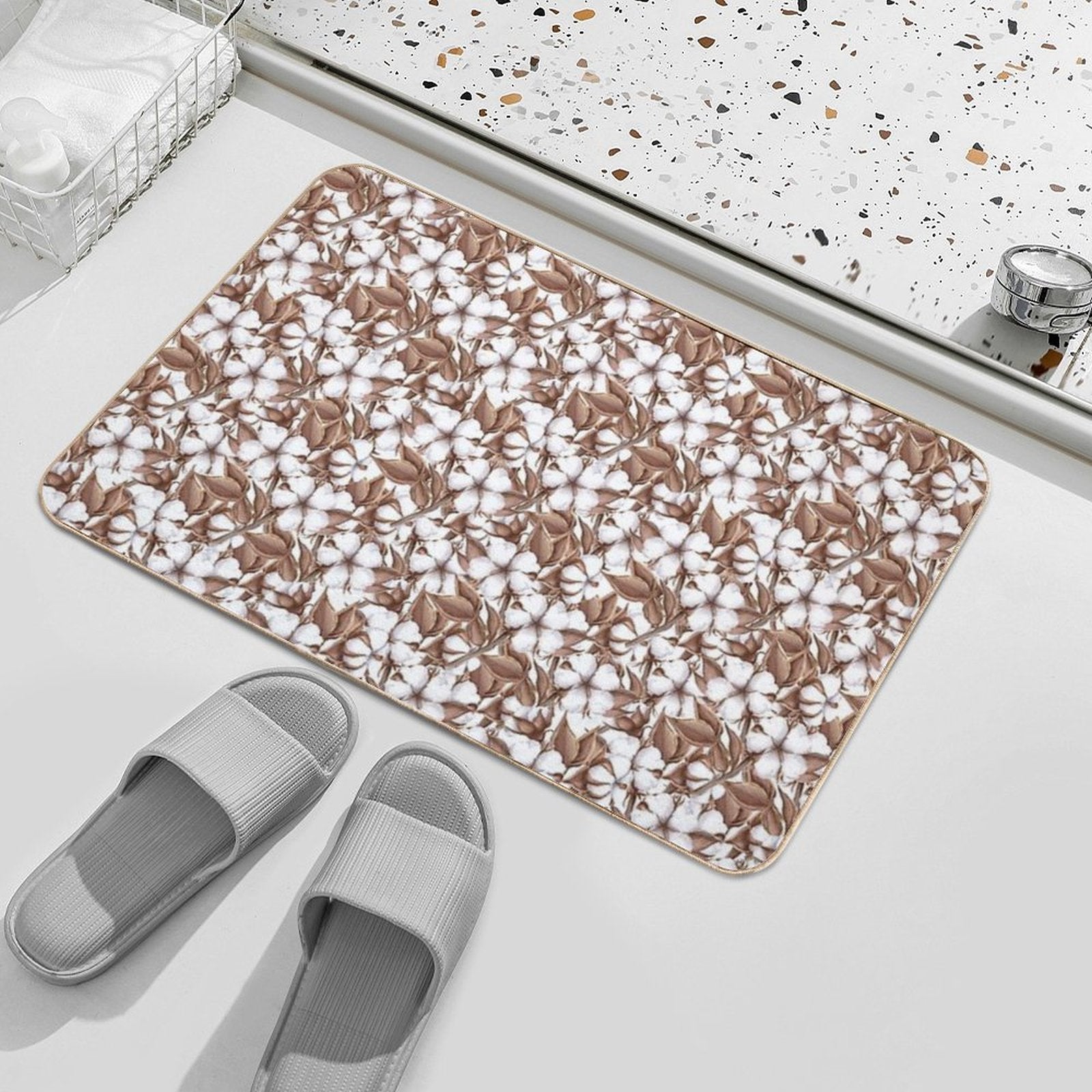 Cotton Flowers, Seamless Pattern  Easy To Clean Bath Mat