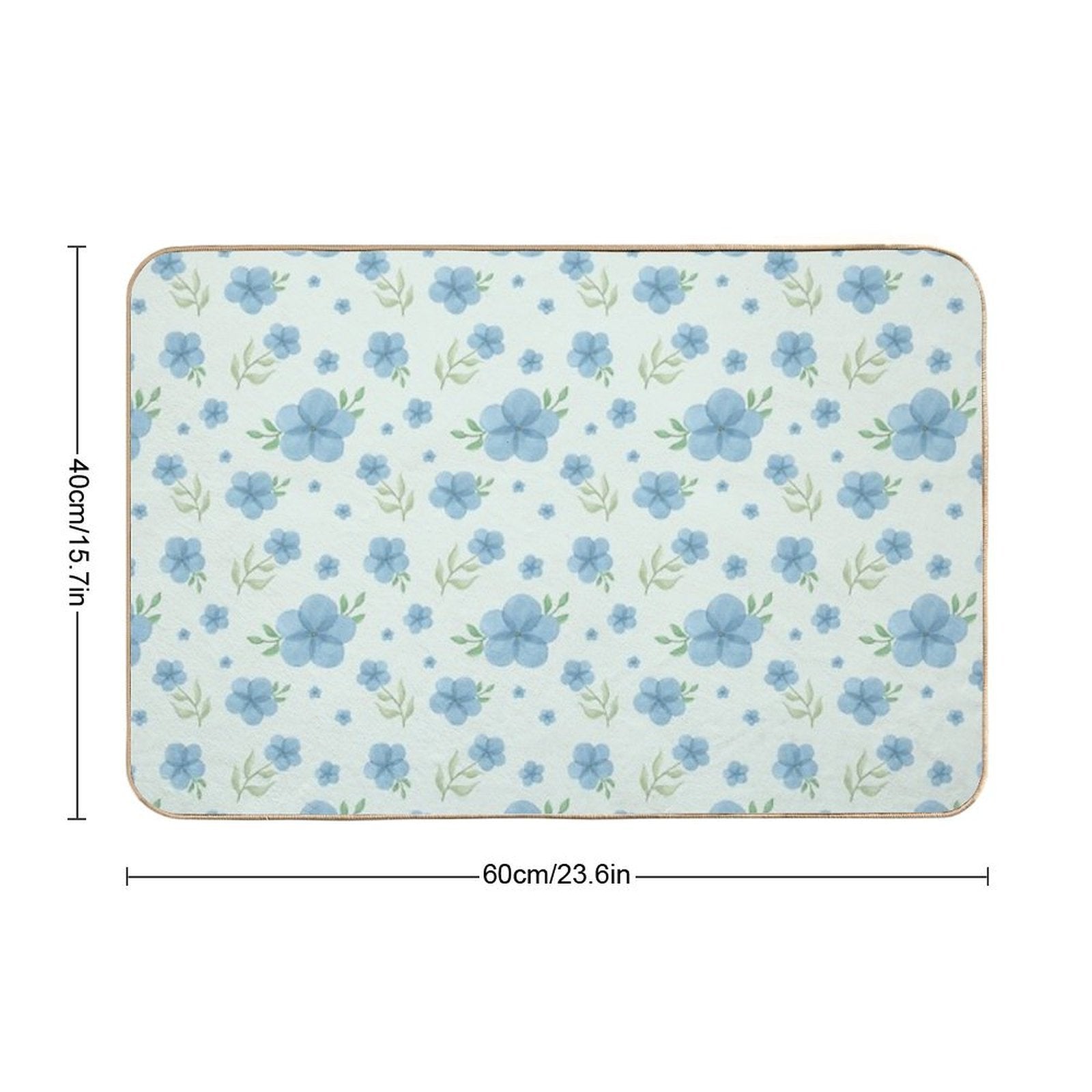Blue Watercolor Flowers – Soft Green Background Floral Pattern  Non-Slip Bath Mat