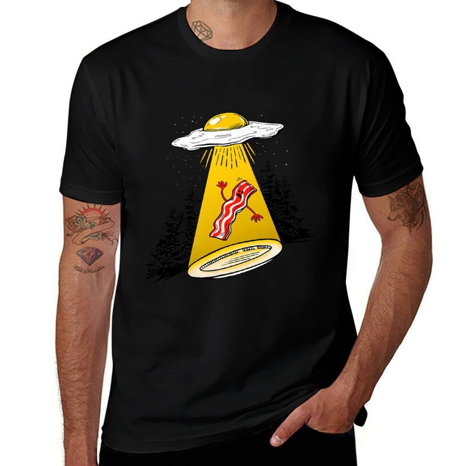 Egg Abducting Bacon Funny Alien UFO Breakfast Galaxy Food Premium  Breathable T-Shirt