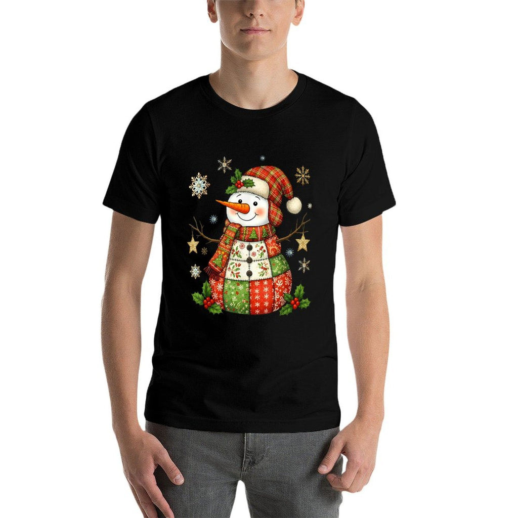 Snow Man Quilt Christmas Pajama Funny Family  High-quality Stitching T-Shirt