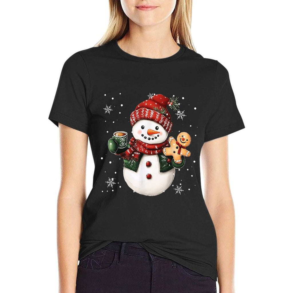 Snowman Beanie Coffee Latte Ginggerbread Merry Christmas  High-quality Stitching T-Shirt