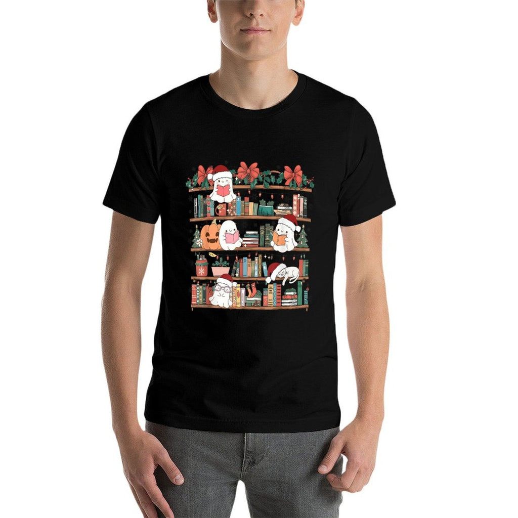 Ghost Christmas Reading Book Lover Library Christmas Teacher  Trendy Pattern T-Shirt