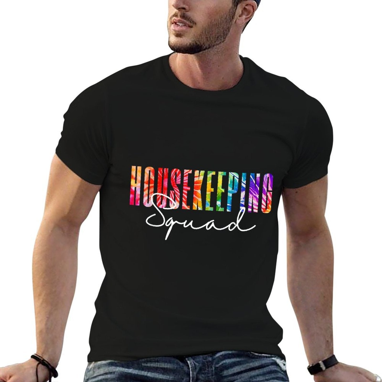 Housekeeping Squad Tie Dye Cleaning Staff School Janitor  Graphic-printed T-Shirt