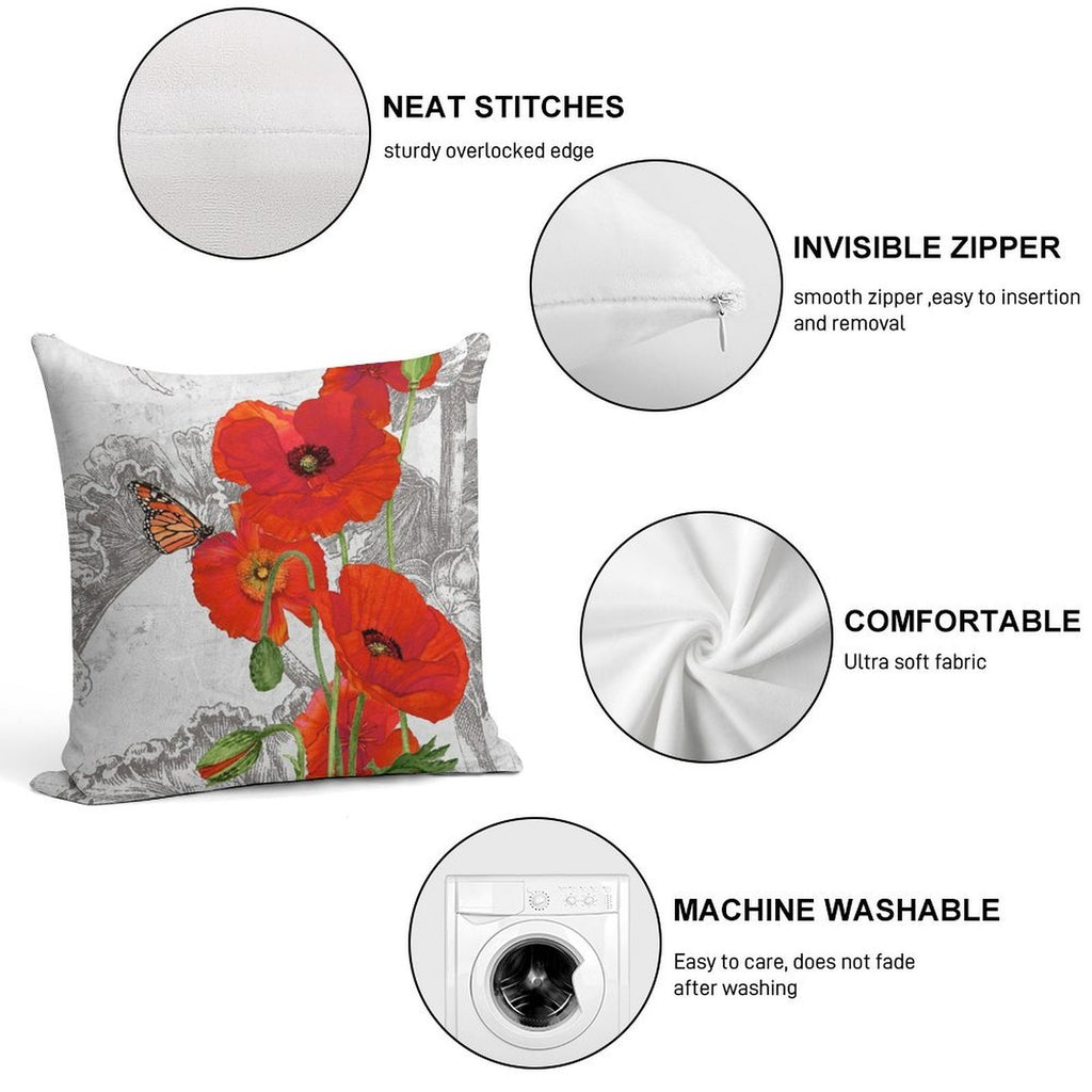 Red Poppies 2 Soft Gift Ready Throw Pillow