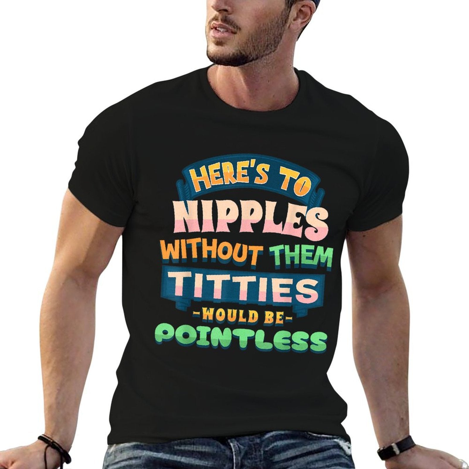 Funny Adult Humor Heres To Nipples Vacation Swap  Polyester Blend T-Shirt
