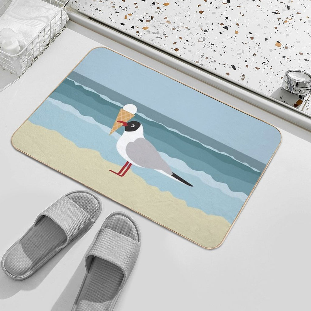 Cute Seagull with Ice Cream by The Sea  Absorbent Bath Mat