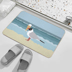 Cute Seagull with Ice Cream by The Sea  Absorbent Bath Mat