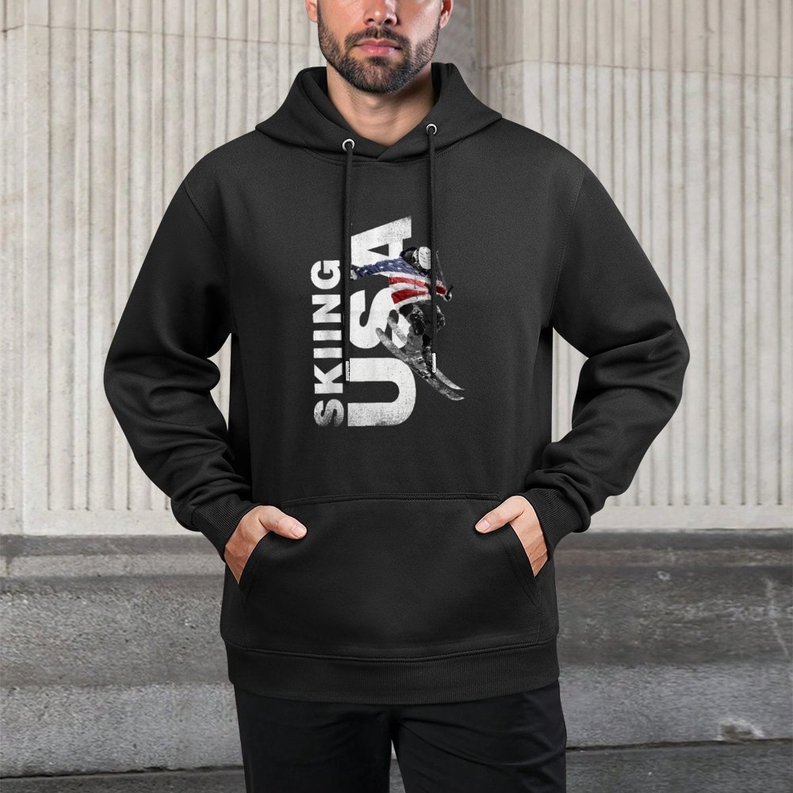 Skiing USA Support The Team Tshirt USA Ski Kangaroo Pocket Hoodie