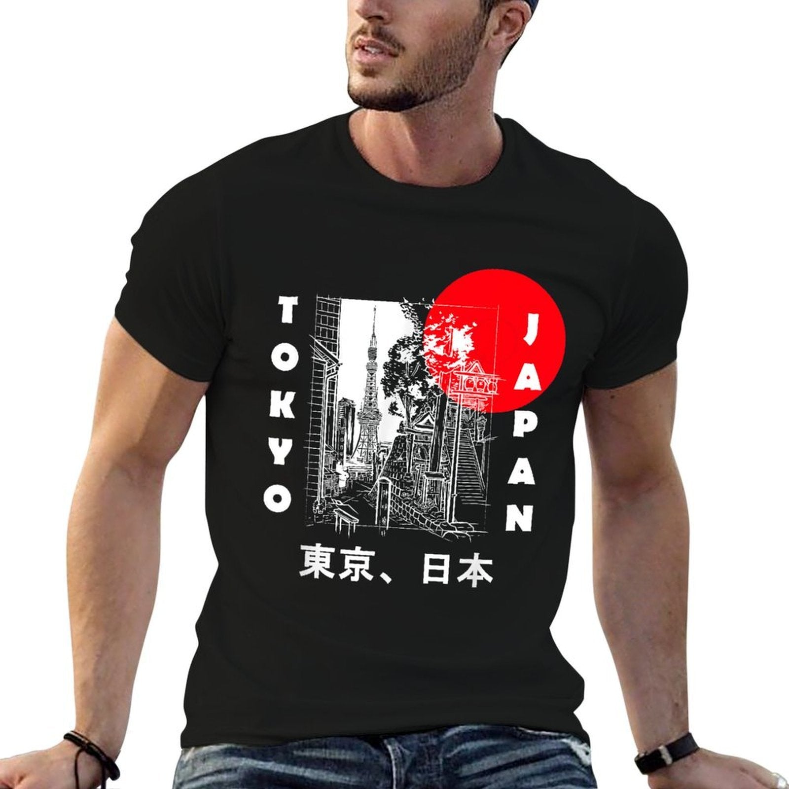 Japan Aesthetic Retro Comic Tokyo Silhouette Japanese Font  Tagless Design T-Shirt
