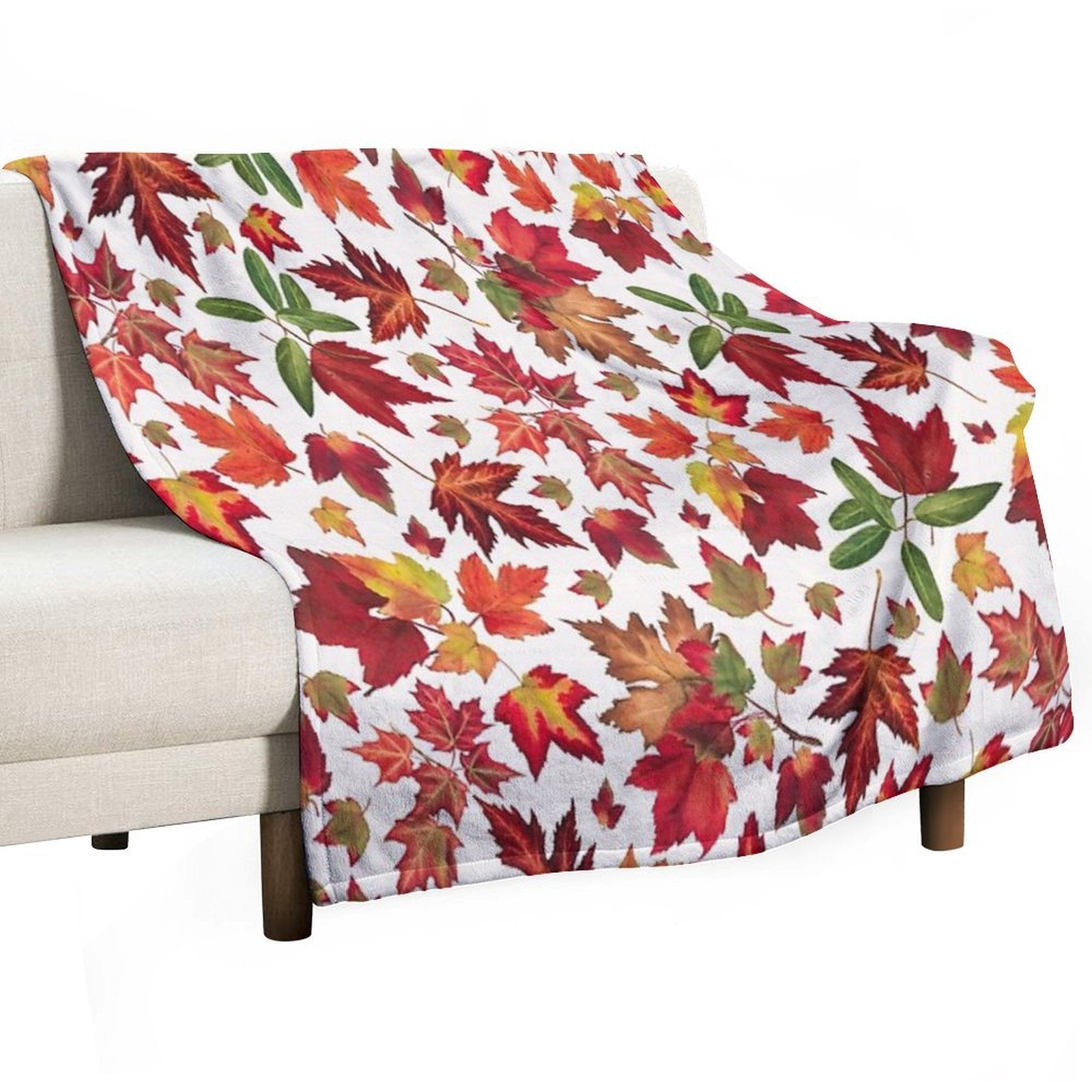 Vintage Colorful Fall Leaves Forest Botanical Garden Pattern - White Shrink-resistant Throw Blanket