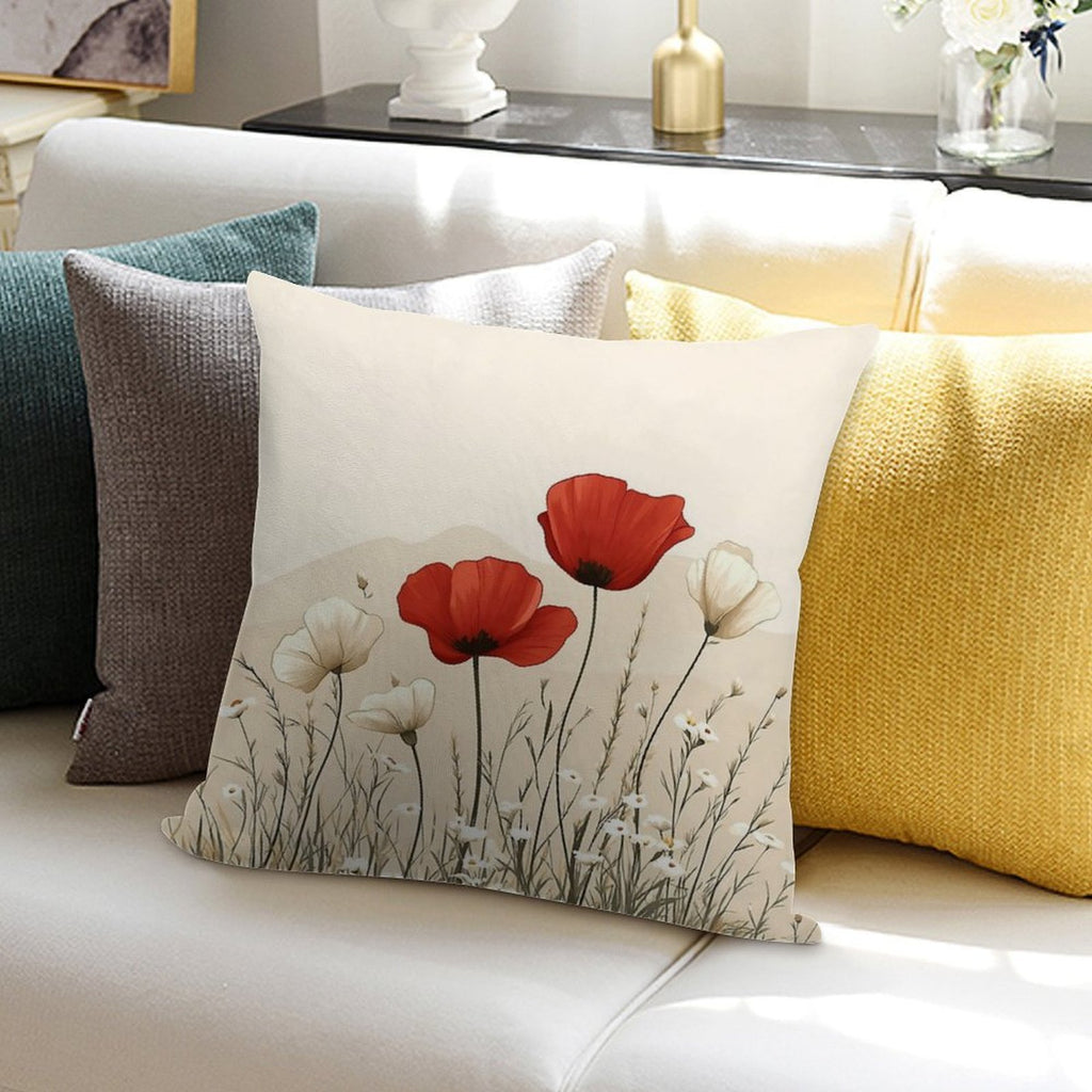 Red Poppies In Bloom Soft Bedroom Essential Throw Pillow