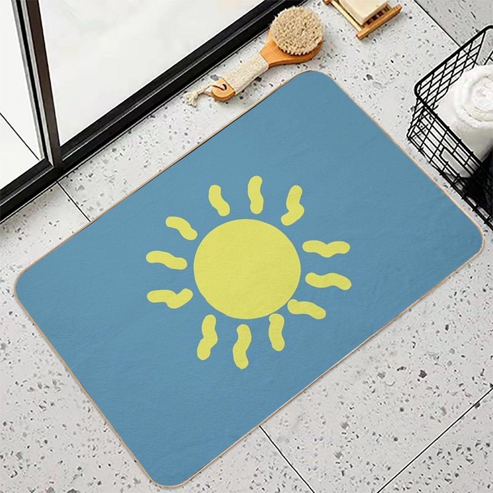 Blue Background with Bright Sun  Slip-Resistant Bath Mat