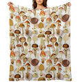 Vintage Toxic Mushrooms Forest Botanical Garden Pattern on White Nightgarden Sustainable Throw Blanket