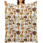 Vintage Toxic Mushrooms Forest Botanical Garden Pattern on White Nightgarden Sustainable Throw Blanket