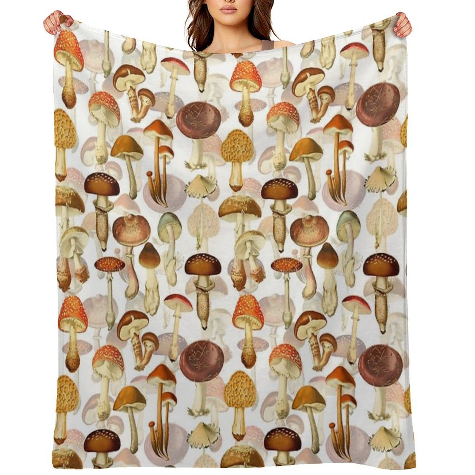 Vintage Toxic Mushrooms Forest Botanical Garden Pattern on White Nightgarden Sustainable Throw Blanket