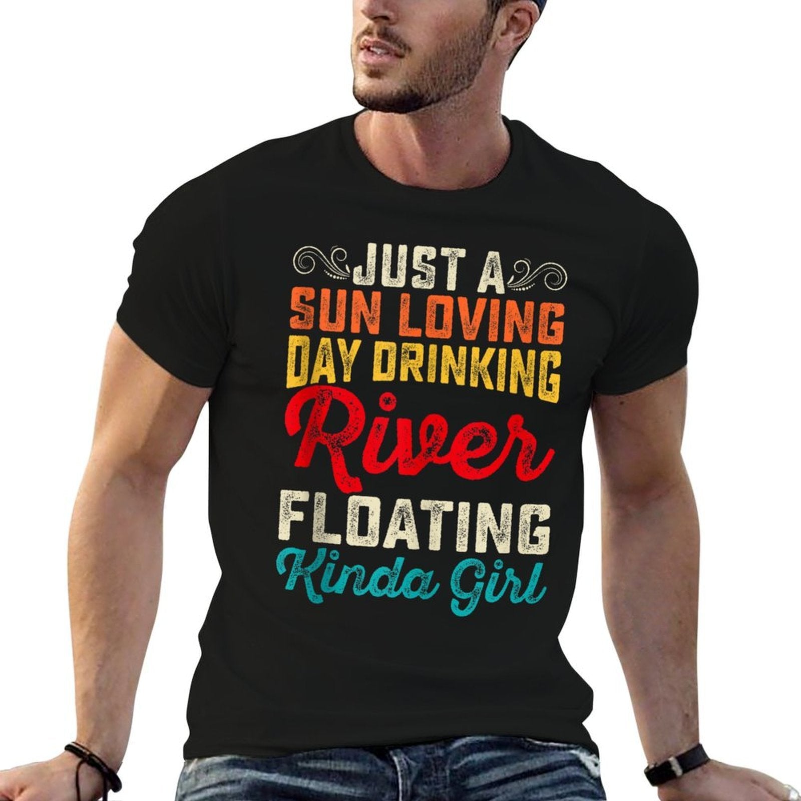 Retro Float Trip River Tubing Floating River Boat Drinking  Relaxed-fit T-Shirt
