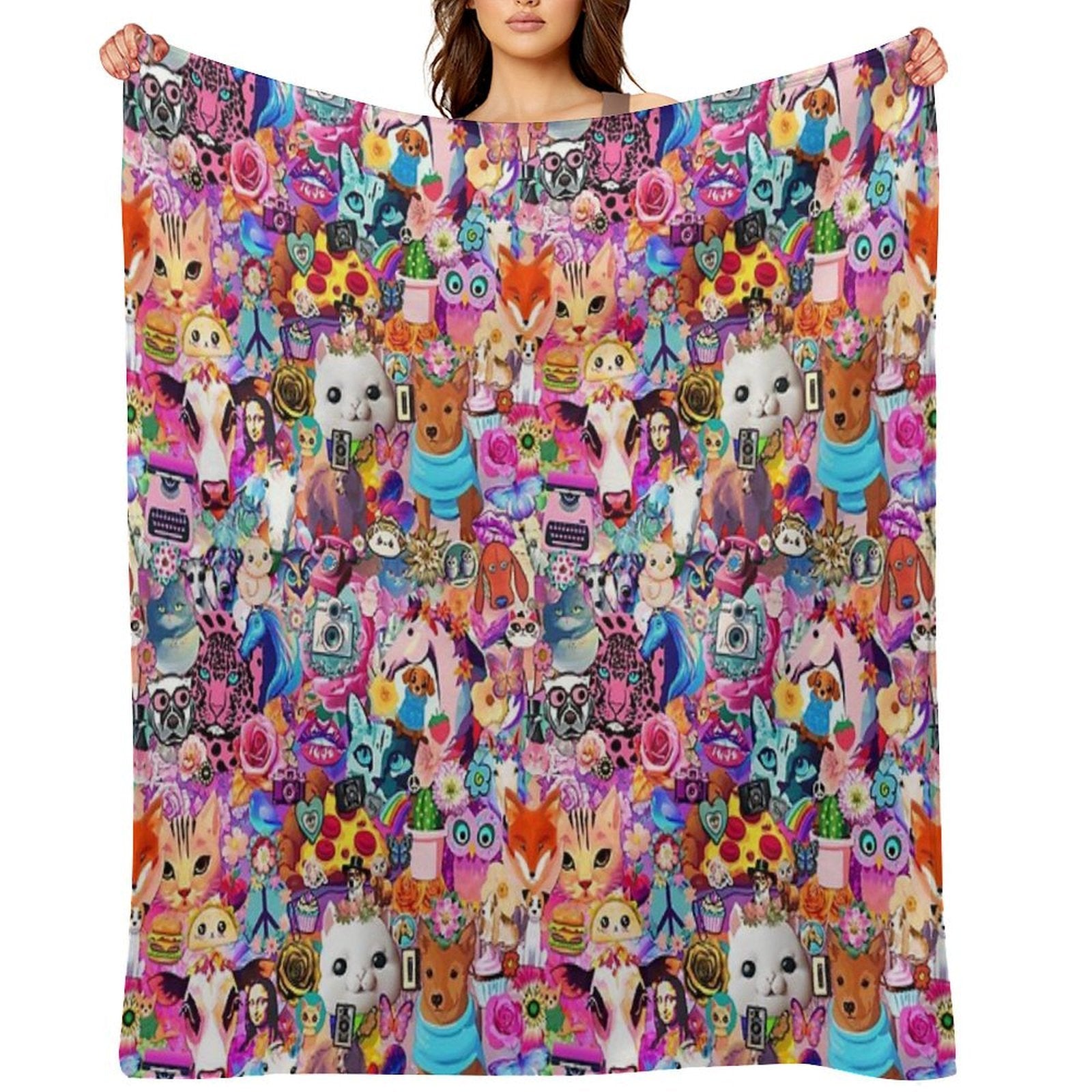 Bright Kitschy Stickerbomb Durable Throw Blanket