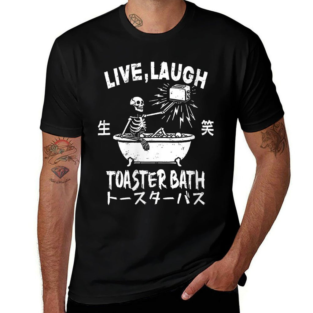 Womens Live Laugh Toaster Bath Japanese Funny Skeleton Meme  Slim-fit Cut T-Shirt