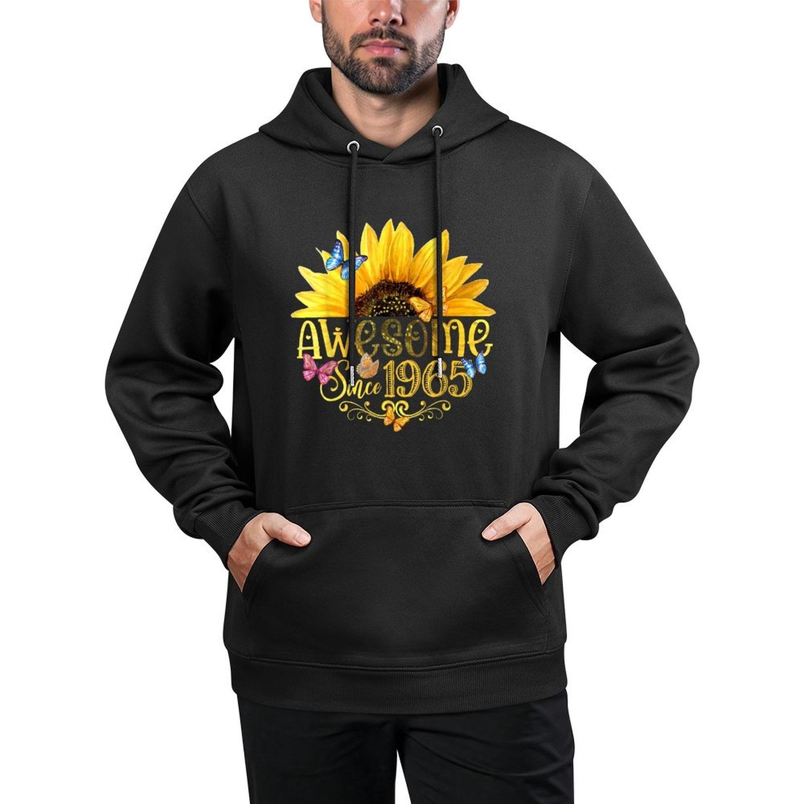 Born In 1965 Funny Sunflower Vintage 60th Birthday for Women - Black, Floral,, Crew Collar, Straight Fit, Small Shrink-Resistant Hoodie