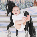 Black Pinto Piebald Gypsy Vanner Draft Horse In Snow Easy Care Throw Blanket