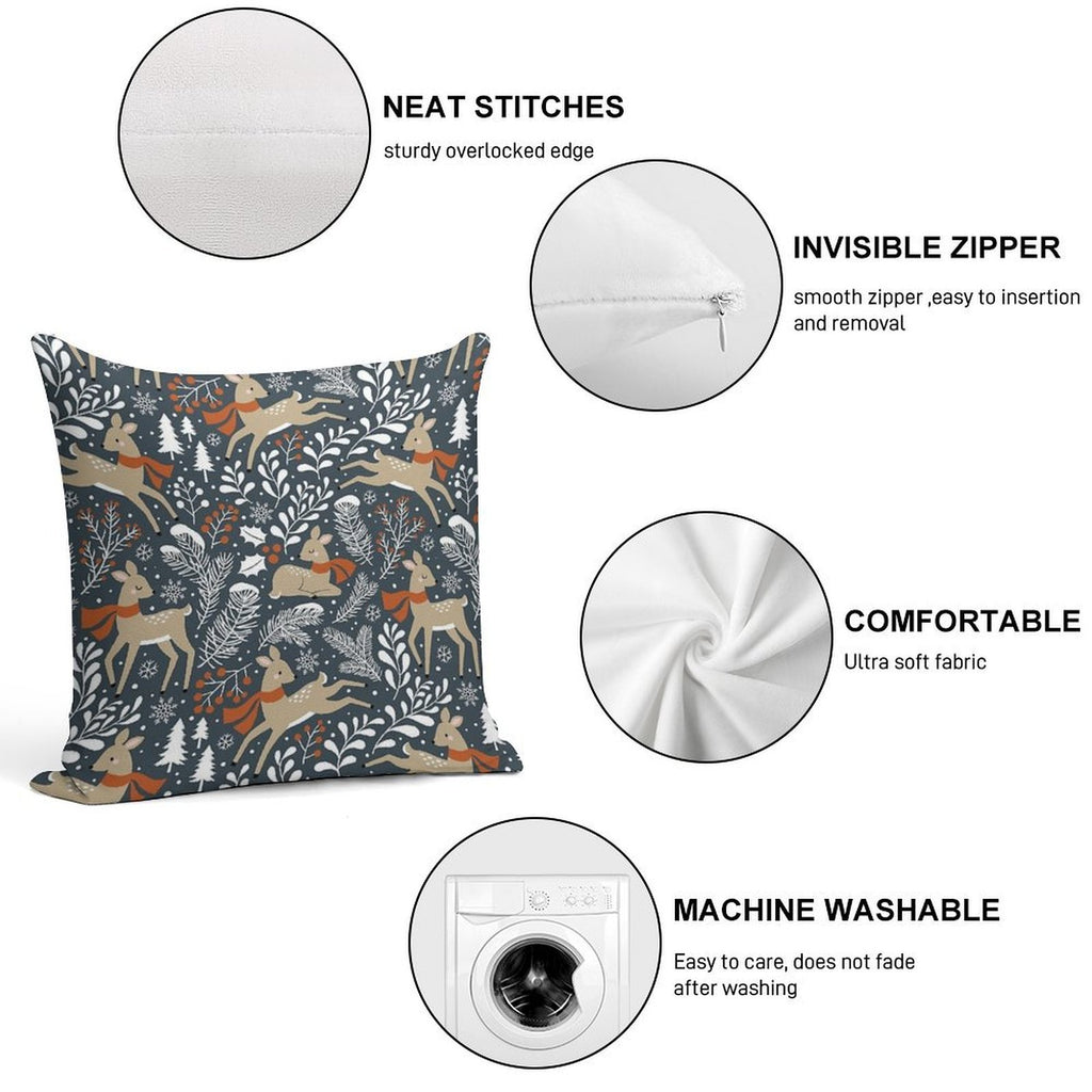 Winter Deer  Dark Grey Soft Warmth Comfort Throw Pillow