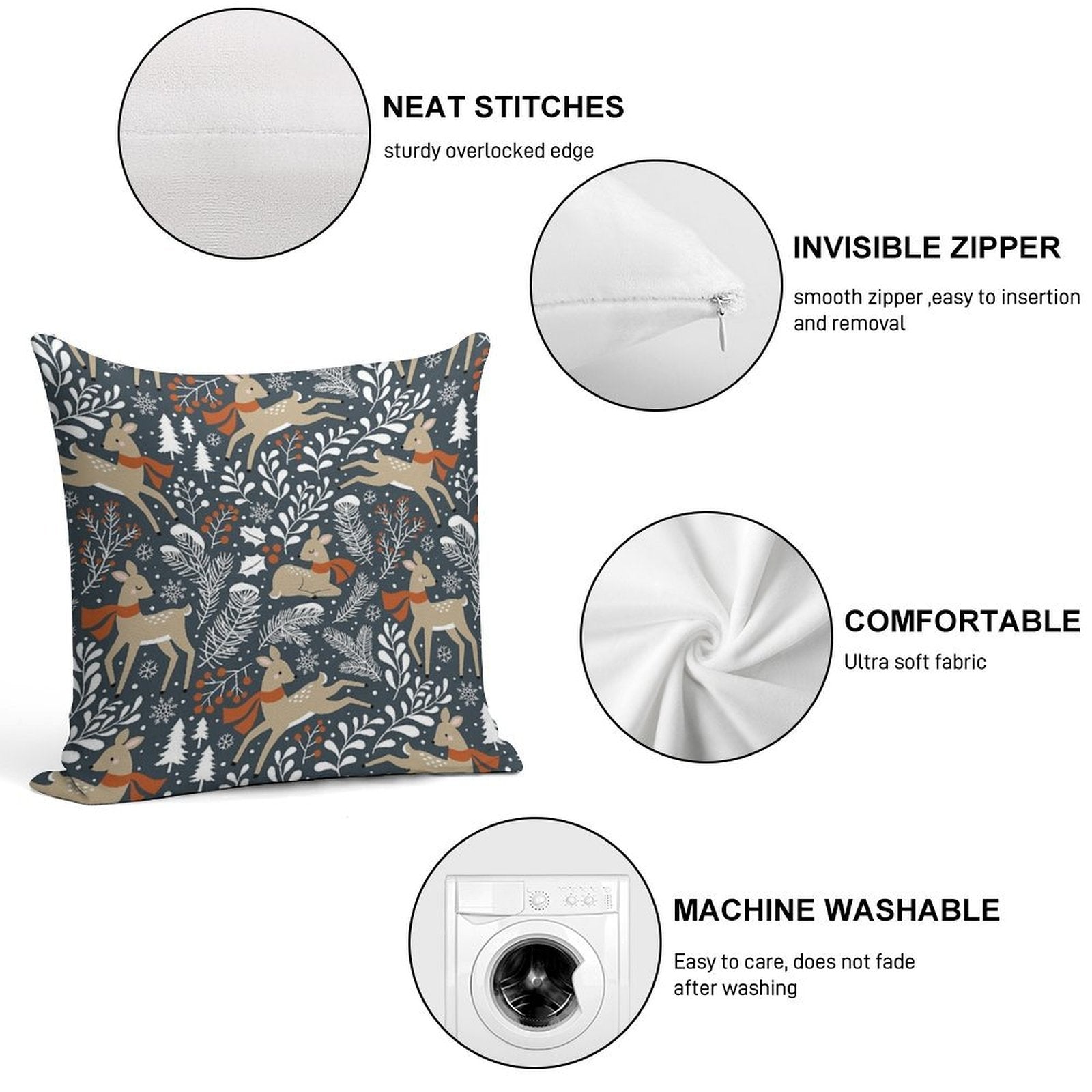 Winter Deer  Dark Grey Soft Warmth Comfort Throw Pillow