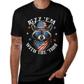 Rizz Em With The Tism Patriotic Raccoon Meme 4th Of July  Rolled Sleeves T-Shirt