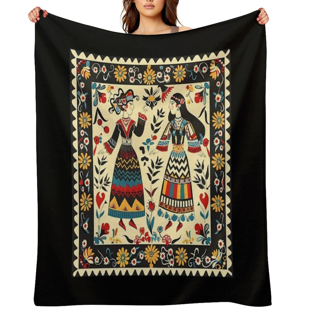 Bulgarian Folk Art Gift-ready Throw Blanket