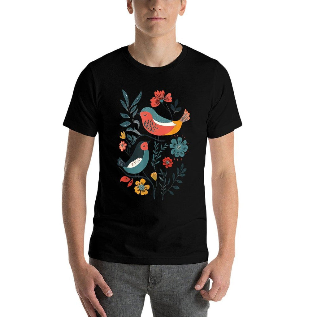 Folk Art Birds  Tagless Design T-Shirt