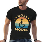Funny Wheelchair Humor Retro Handicap Disability Roll Model  Soft T-Shirt
