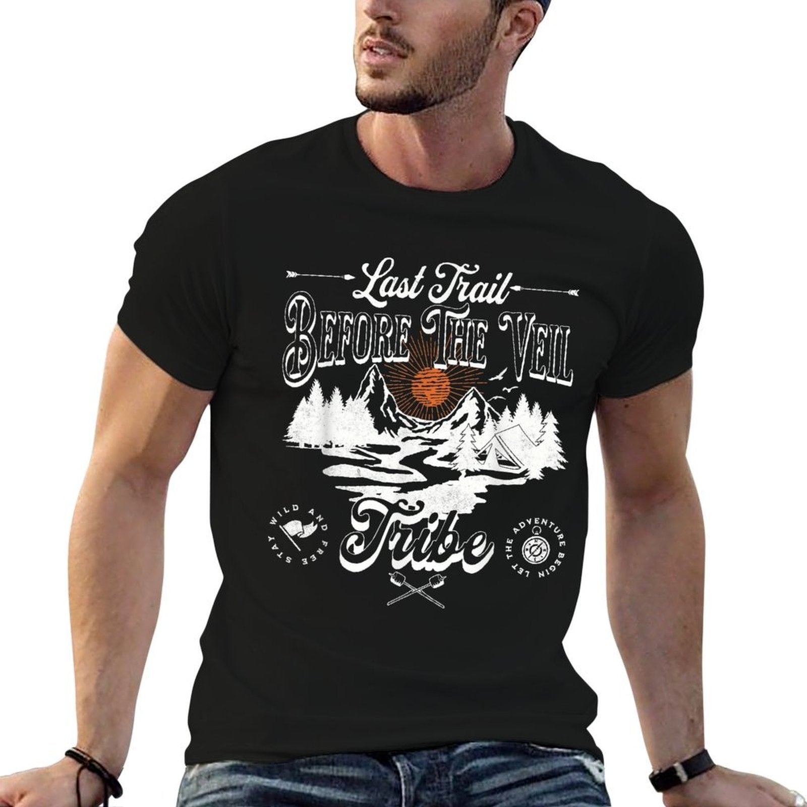 Last Trail Before The Veil Mountain Camp Bachelorette Party  Fade-proof Color T-Shirt