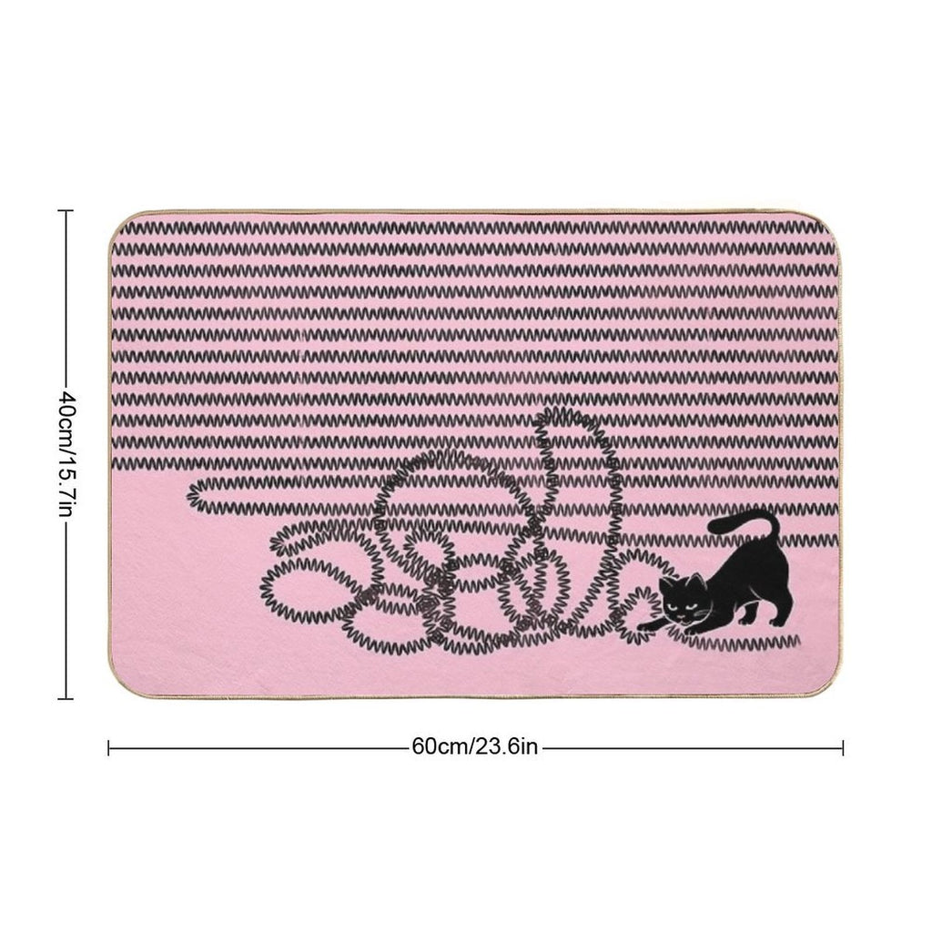 Unravel (Black Cat on Pink)  Eco-Friendly Bath Mat