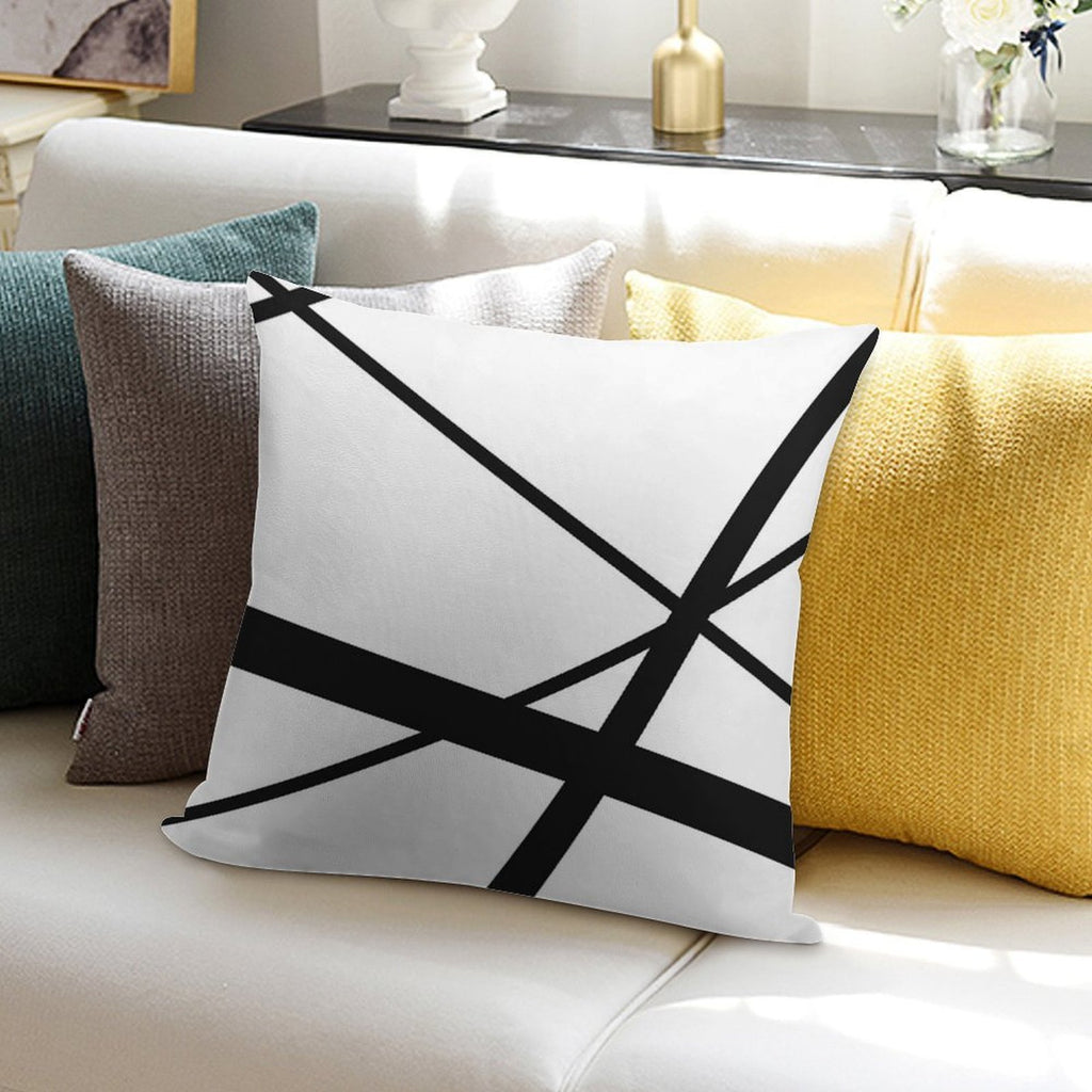 Black And White Geometric Lines Soft Anti-Pilling Throw Pillow