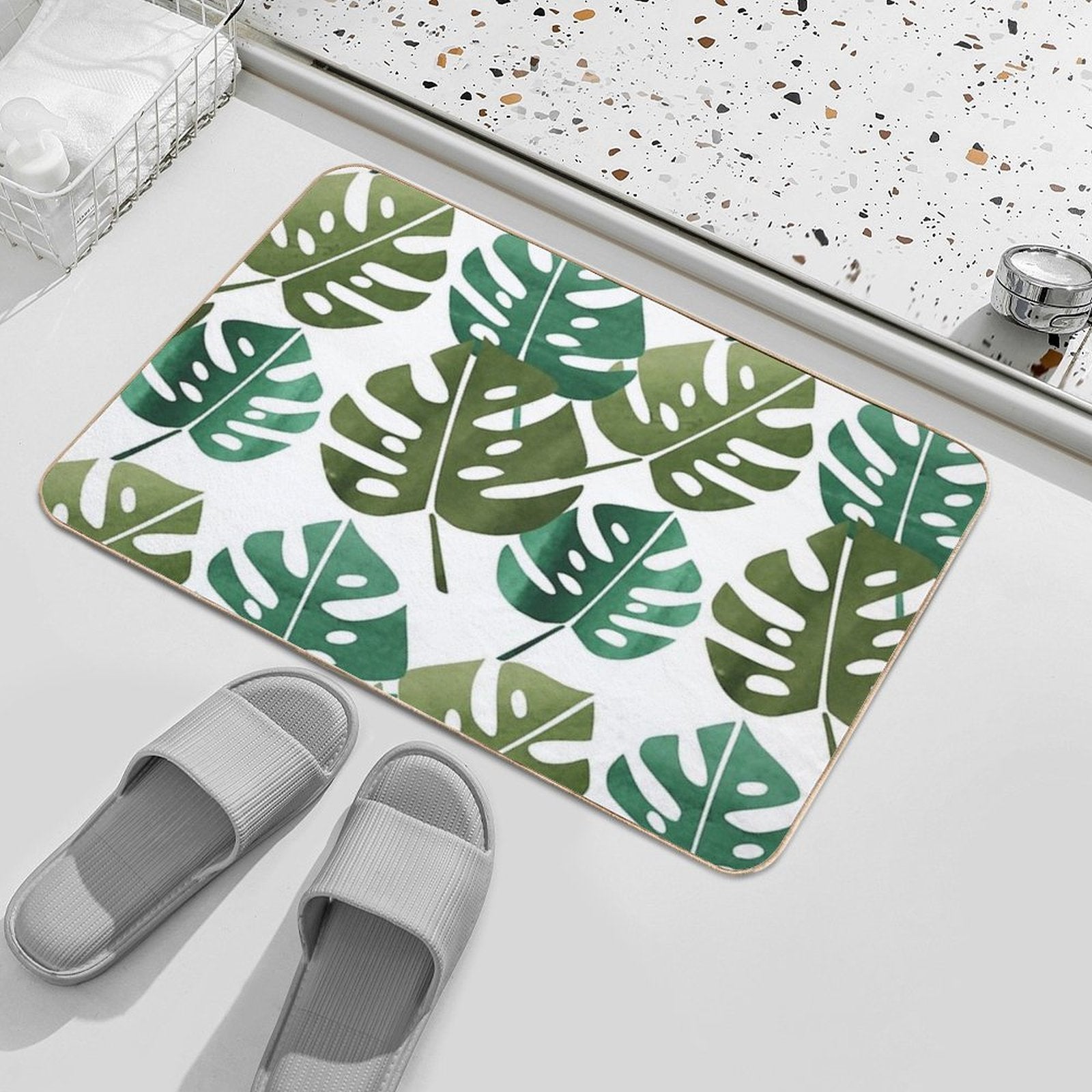 Modern Boho Monstera Leaf  Rapid-Drying Bath Mat