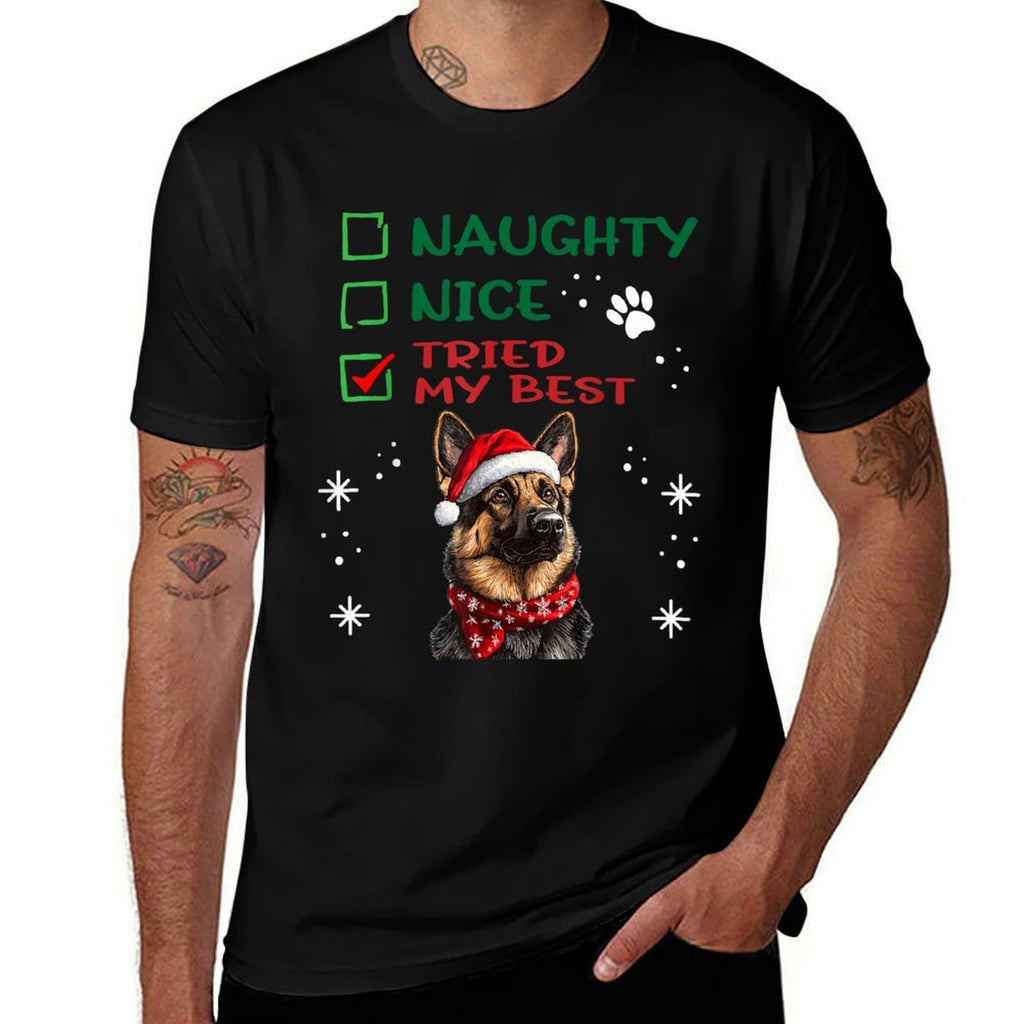 German Shepherd Christmas Dog Breed Designs Cute German Shepherd Dog Christmas Naughty Nice Tried My  Odor-resistant T-Shirt