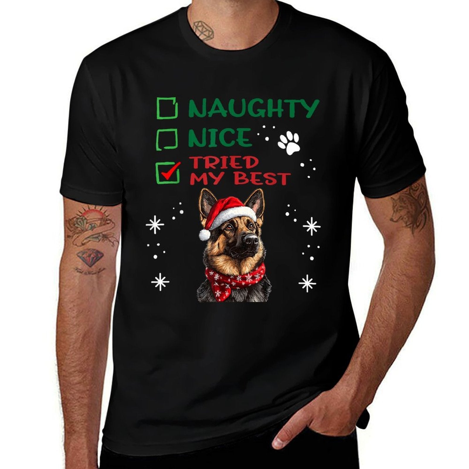 German Shepherd Christmas Dog Breed Designs Cute German Shepherd Dog Christmas Naughty Nice Tried My  Odor-resistant T-Shirt