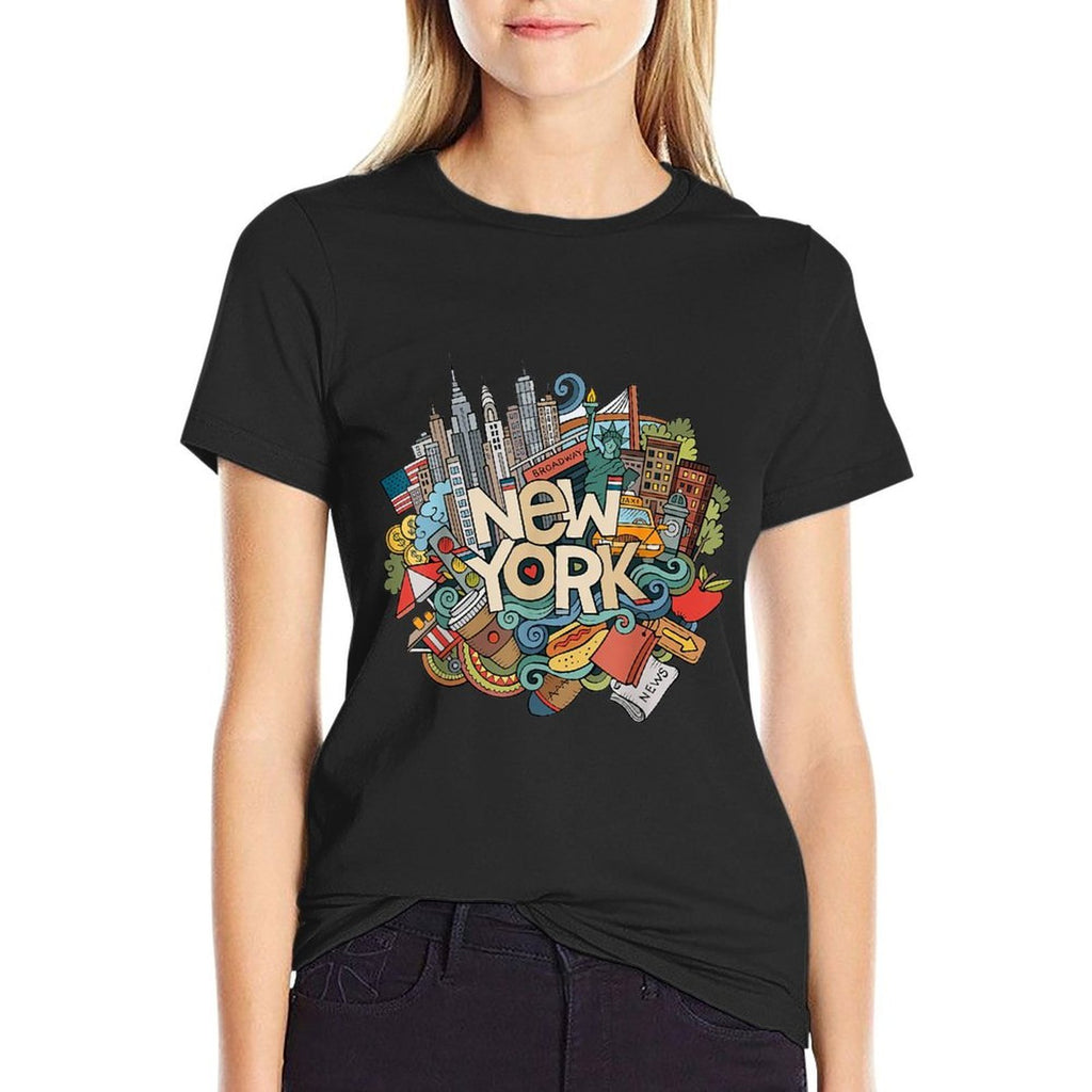 New York City NYC Iconic Skyline Big Apple Gift Souvenir  Polyester Blend T-Shirt