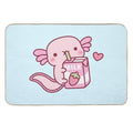 Cute Pink Axolotl Loves Strawberry Milk  Toxin-Free Bath Mat