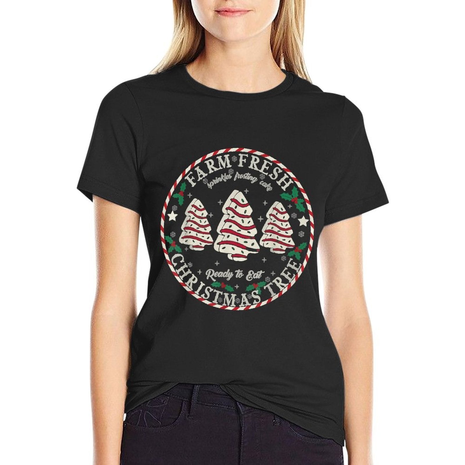 Farm Fresh Christmas Tree Cakes Funny Christmas Men Women  Oversized Silhouette T-Shirt