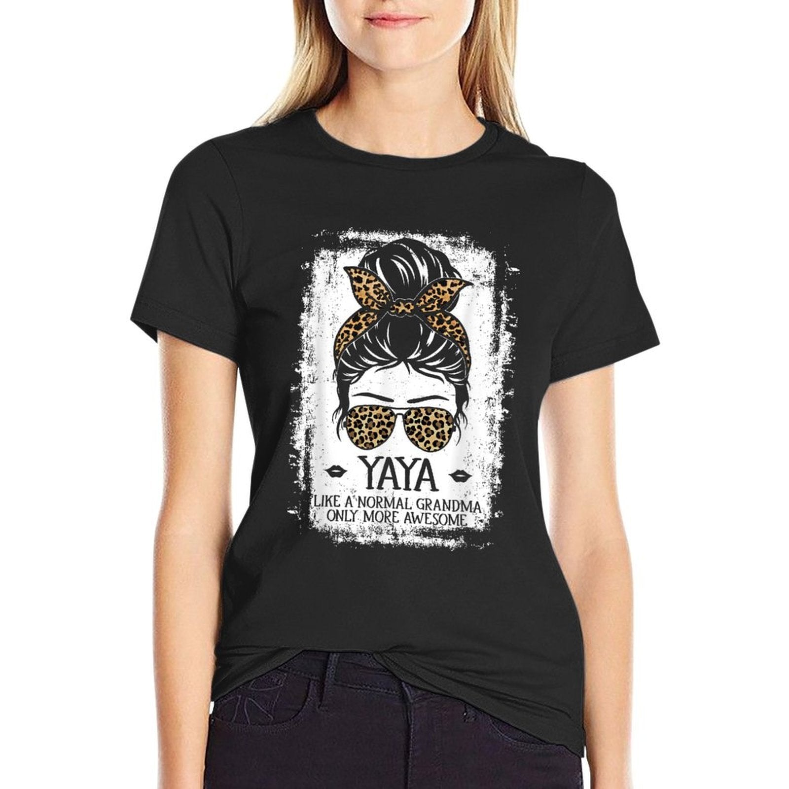 Yaya Like A Normal Grandma Only More Awesome Women Grandma  Rolled Sleeves T-Shirt